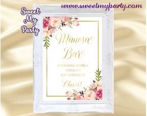 Blush Mimosa Bar Sign,Floral Gold Mimosa Bar Sign, (31gw)